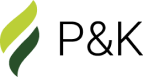 Logo Pienda Um logotipo para p & k com uma chama verde e a letra p em um fundo branco.